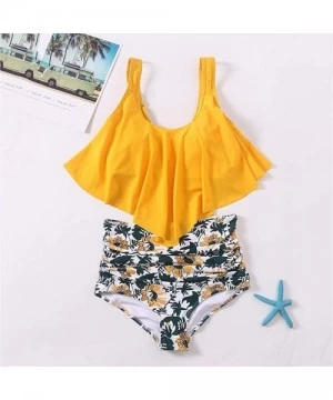 Bottoms Women Swimsuit Two Piece Bathing Suit Top Ruffled Racerback High Waisted Tummy Control Tankini Swimwear Set Yellow - ...