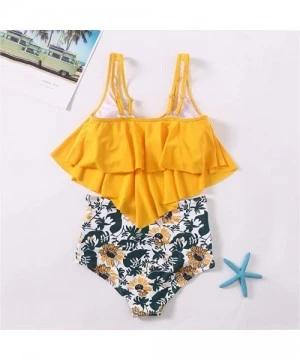 Bottoms Women Swimsuit Two Piece Bathing Suit Top Ruffled Racerback High Waisted Tummy Control Tankini Swimwear Set Yellow - ...