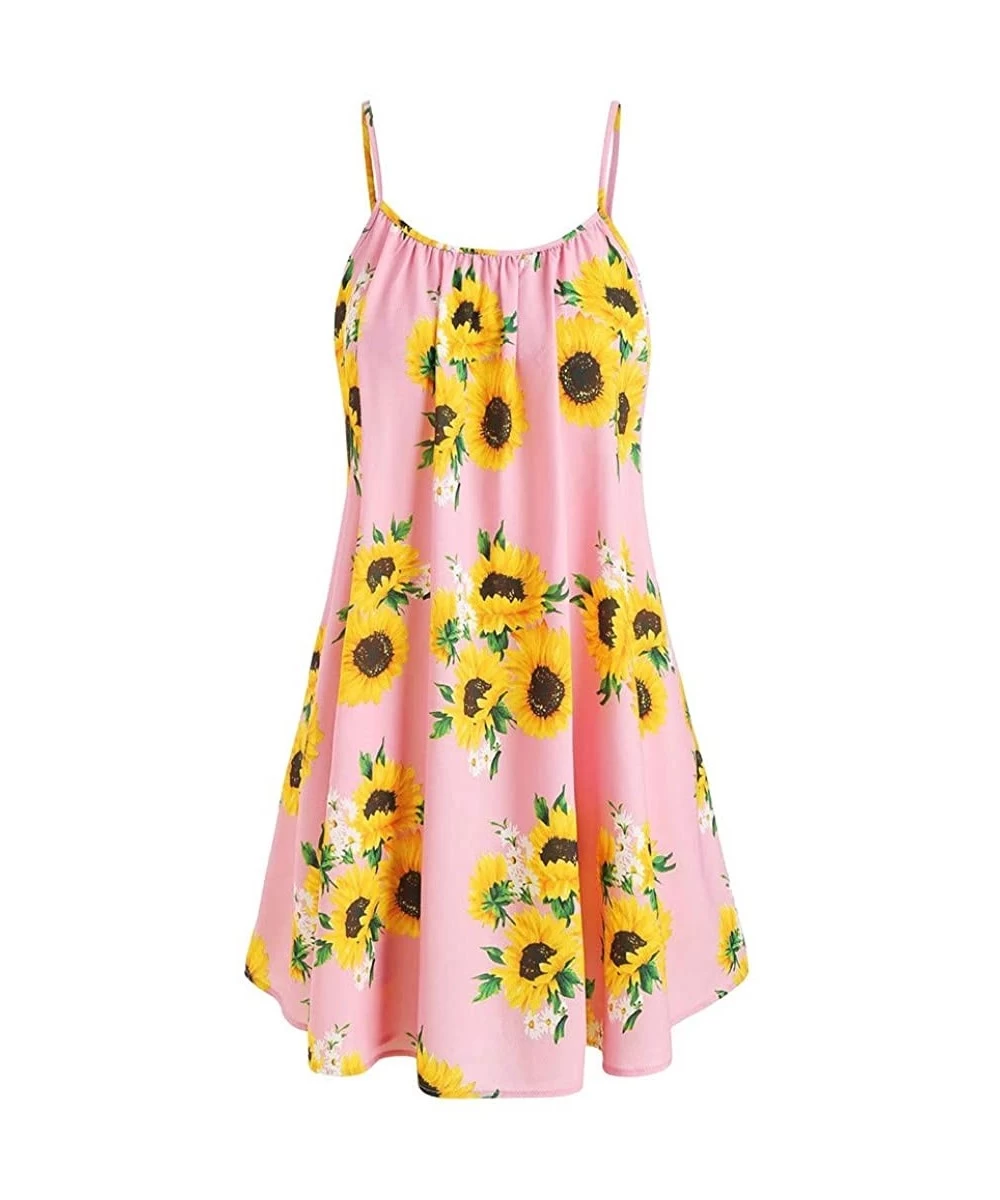 Bottoms Fashion Women Short Sleeve Bow Knot Bandage Top Sunflower Print Mini Dress Suits - Pink-a - C218S88HGNR