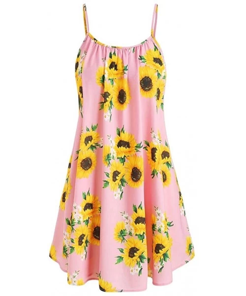 Bottoms Fashion Women Short Sleeve Bow Knot Bandage Top Sunflower Print Mini Dress Suits - Pink-a - C218S88HGNR