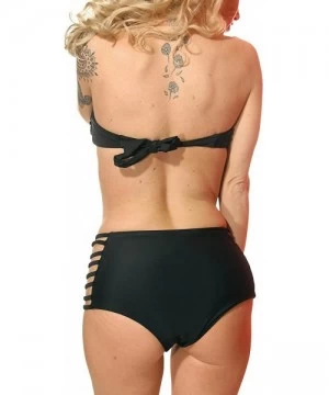 Sets Women's Strappy Bandeau Tube w/Strappy Cheeky Bottom Two Piece Swimsuit - High Waisted - Black - CL12FWOYNH1