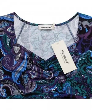 Cover-Ups Women Boat Neck Short Sleeve Floral Tunic Top Empire Waist Peplum Shirt - Blue Purple - CE196R2C5Z7