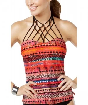 Tankinis Women's High Neck Lattice-Front Tankini Top (14- Coral Printed) - CO17YYMSAO8