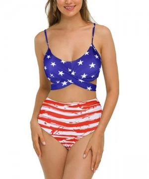 Sets Womens Bikini Set Criss Cross Swimwear Tops Two Piece High Waisted Swimsuits Bathing Suits - A-flag - CC19CCAT9IA