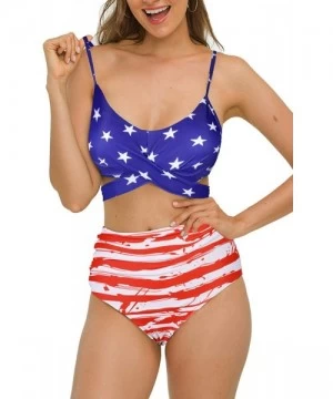 Sets Womens Bikini Set Criss Cross Swimwear Tops Two Piece High Waisted Swimsuits Bathing Suits - A-flag - CC19CCAT9IA