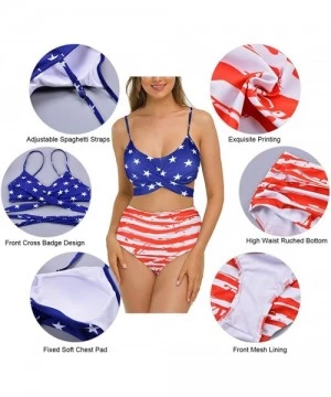 Sets Womens Bikini Set Criss Cross Swimwear Tops Two Piece High Waisted Swimsuits Bathing Suits - A-flag - CC19CCAT9IA