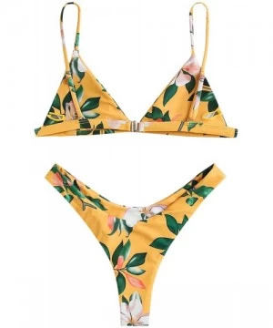 Sets Women's 2 Piece Swimsuit Triangle Bikini Set High Cut Thong Cheeky Bathing Suit - Yellow - CQ197QC26CN