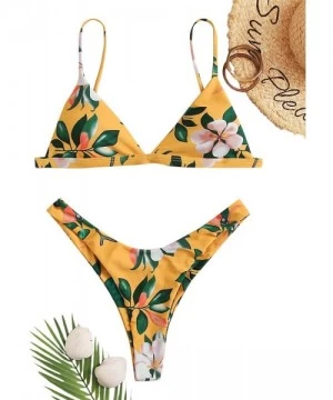 Sets Women's 2 Piece Swimsuit Triangle Bikini Set High Cut Thong Cheeky Bathing Suit - Yellow - CQ197QC26CN