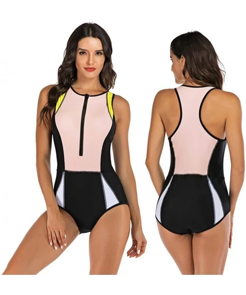 Rash Guards Womens Athletic Training One Piece Swimsuit Sleeveless Printed Surfing Bathing Suit Rash Guard Swim Suit - Black5...