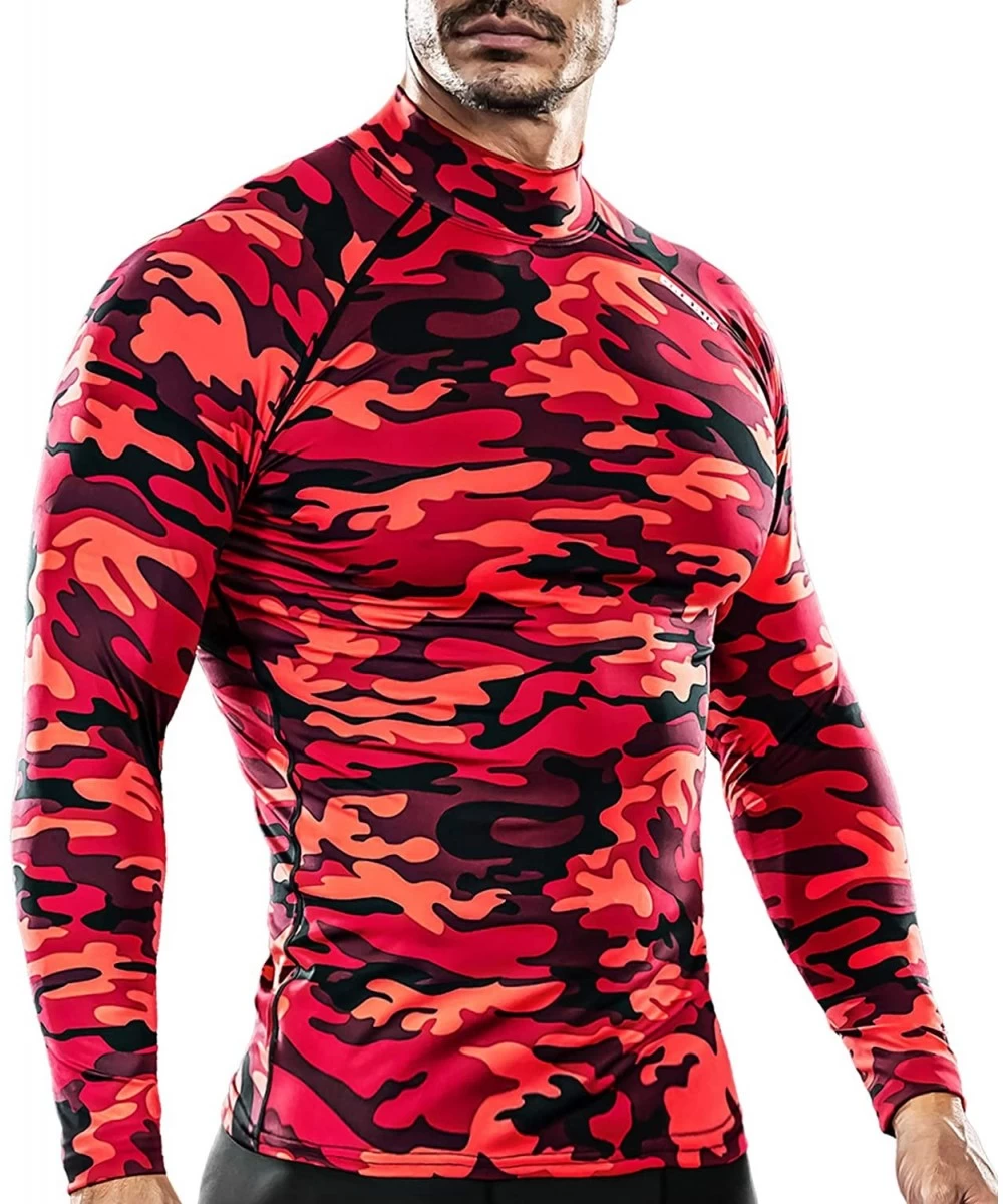 Rash Guards UV Sun Protection Long Sleeve Top Shirts Skins Tee Compression Base Layer - Shirt Red - C312BGV2Y89