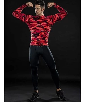 Rash Guards UV Sun Protection Long Sleeve Top Shirts Skins Tee Compression Base Layer - Shirt Red - C312BGV2Y89