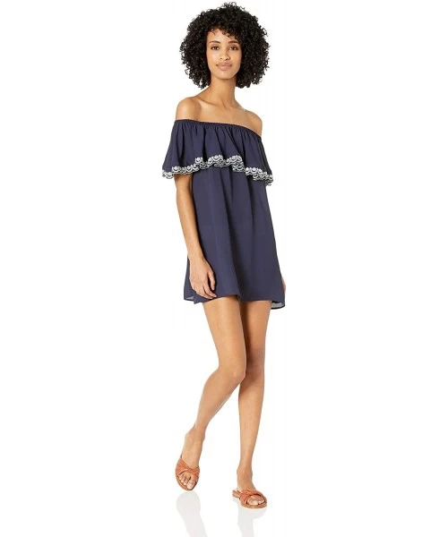 Cover-Ups Women's Off The Shoulder Cover Up Dress - Apple of My Eyelet Navy - CE18K2S95M2