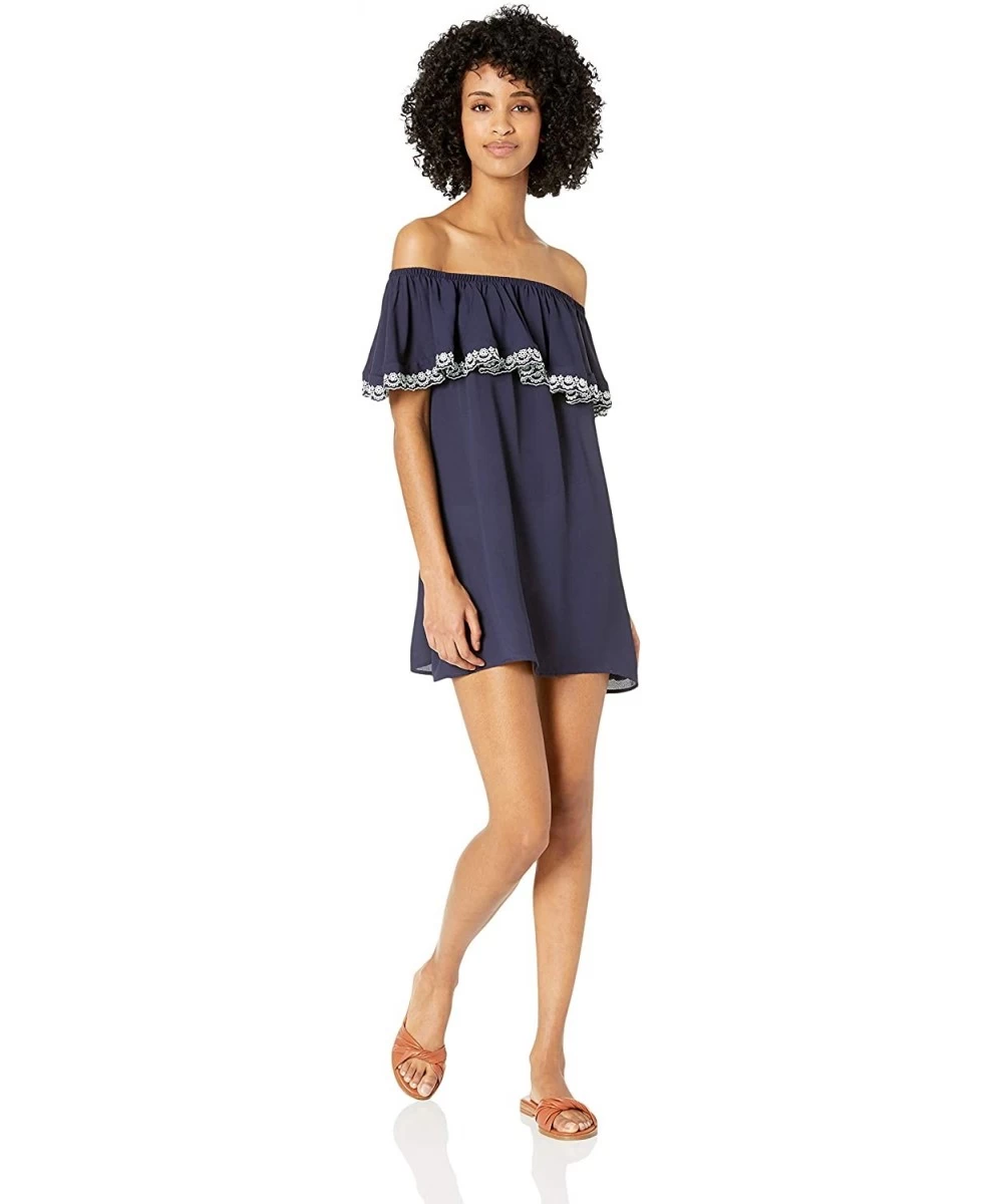 Cover-Ups Women's Off The Shoulder Cover Up Dress - Apple of My Eyelet Navy - CE18K2S95M2