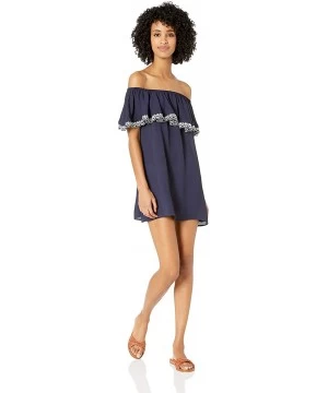 Cover-Ups Women's Off The Shoulder Cover Up Dress - Apple of My Eyelet Navy - CE18K2S95M2