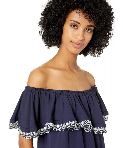 Cover-Ups Women's Off The Shoulder Cover Up Dress - Apple of My Eyelet Navy - CE18K2S95M2