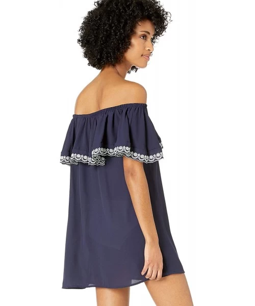 Cover-Ups Women's Off The Shoulder Cover Up Dress - Apple of My Eyelet Navy - CE18K2S95M2