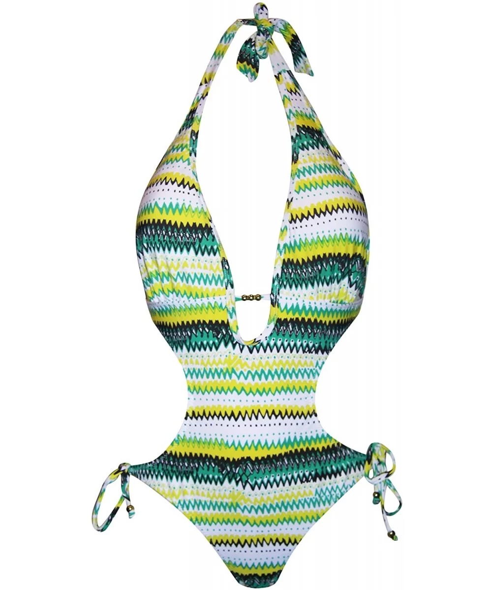 One-Pieces Women's Halter One Piece Monokini Swimsuit Bikini - Zigzag - C712DJQCV3H