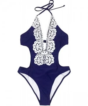 Sets Women's Ladies Vintage Lace Bikini Sets Beach Swimwear Bathing Suit - Dark Blue - CD18R5ULRZ7