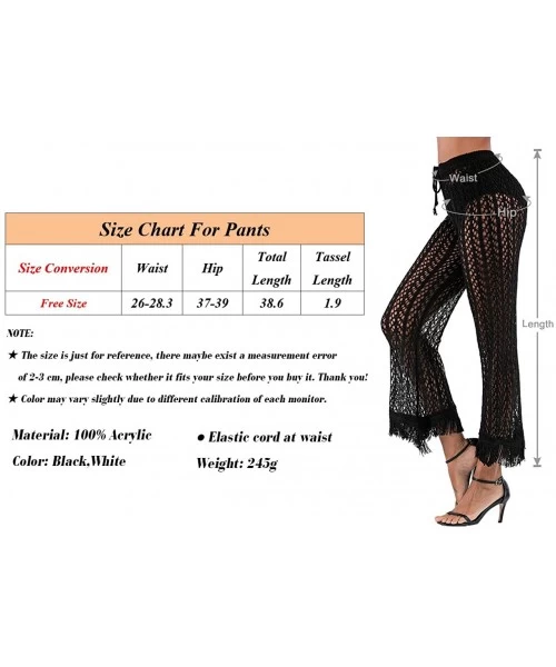 Cover-Ups Womens Cover up Pants Swimwear Sexy Knitted Hollow Out Fishnet Crochet Beach High Waist Wide Leg Pants - 07-black -...