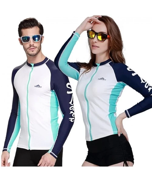 Racing Womens Long Sleeve Snorkeling Surfing Swimsuit Shirt Sunscreen Diving Suits - White&royal Blue - CV1850HDN40