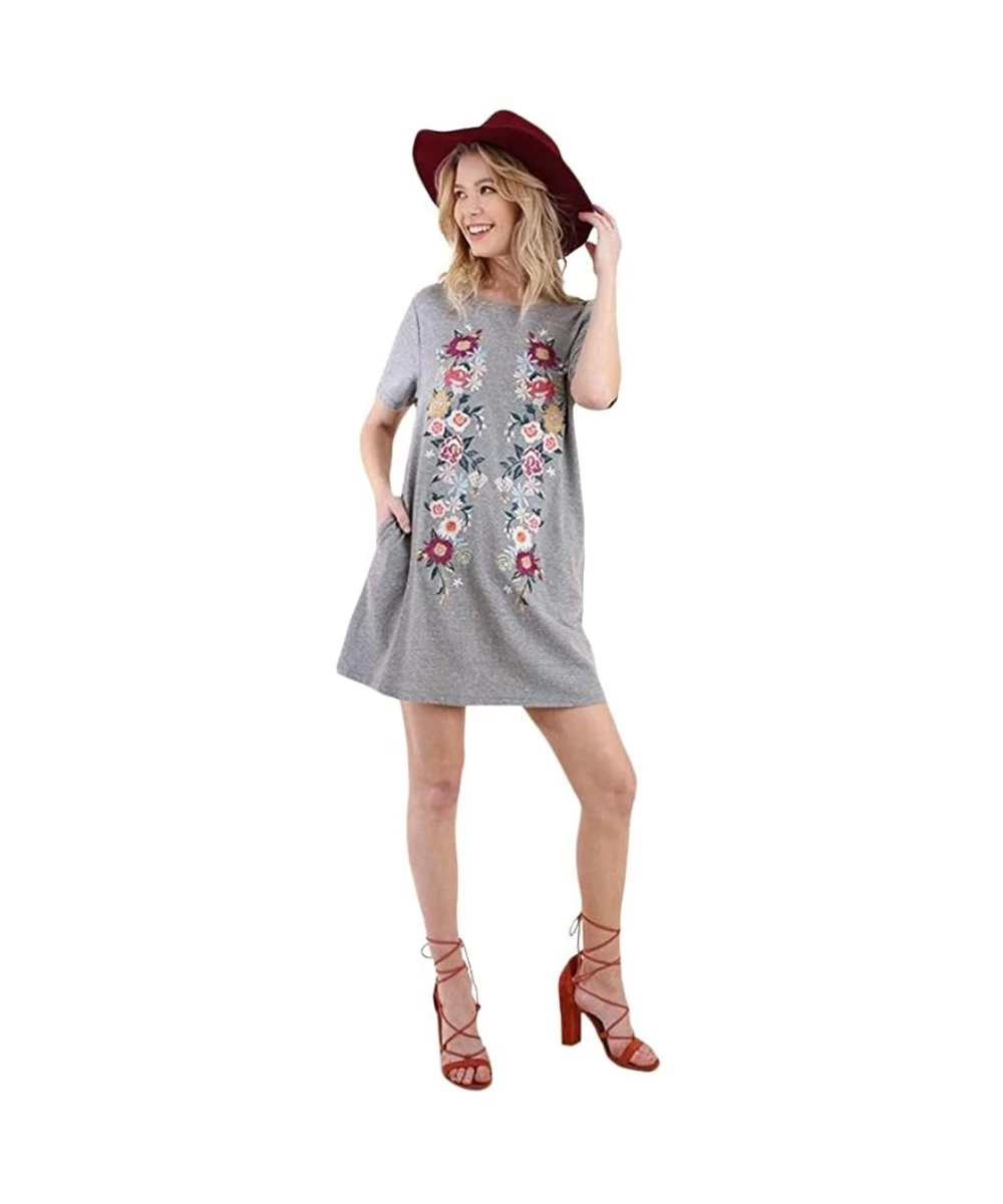 Cover-Ups BoHo Beach Please! French Terry Embroidered Dress or Beach Cover - Grey - CI18EN6DUTX