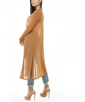 Cover-Ups Womens Sexy Sheer Long Sleeve Cardigan See Through Mesh Cover Up - Camel - C218YYQ0YHN