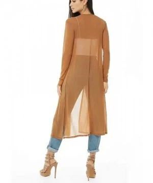 Cover-Ups Womens Sexy Sheer Long Sleeve Cardigan See Through Mesh Cover Up - Camel - C218YYQ0YHN