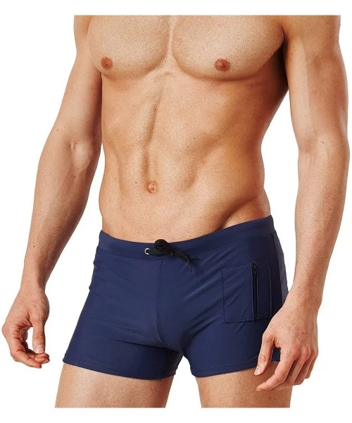 Trunks Mens Swimwear Swim Trunks Short Boxer Briefs with Zipper Pockets - Navy Blue B - CB18G7DADMS