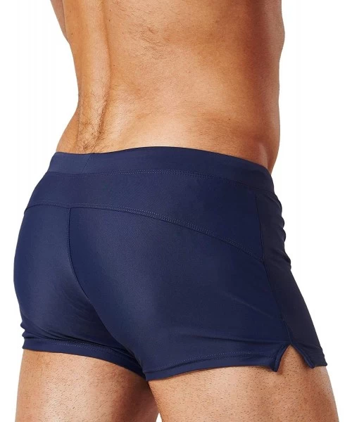 Trunks Mens Swimwear Swim Trunks Short Boxer Briefs with Zipper Pockets - Navy Blue B - CB18G7DADMS