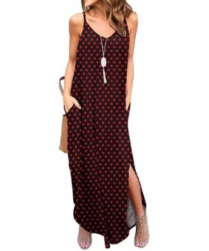 Cover-Ups Women's Summer Casual Loose Dress Beach Cover Up Long Cami Maxi Dresses with Pocket - 23 Polka Dot Red - CN19DENWTEY