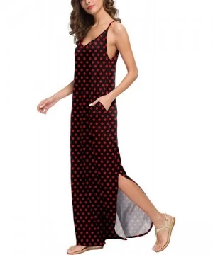 Cover-Ups Women's Summer Casual Loose Dress Beach Cover Up Long Cami Maxi Dresses with Pocket - 23 Polka Dot Red - CN19DENWTEY