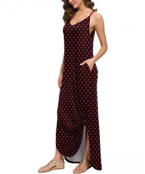 Cover-Ups Women's Summer Casual Loose Dress Beach Cover Up Long Cami Maxi Dresses with Pocket - 23 Polka Dot Red - CN19DENWTEY