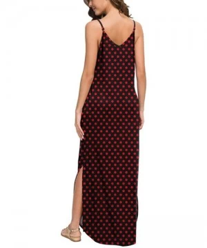 Cover-Ups Women's Summer Casual Loose Dress Beach Cover Up Long Cami Maxi Dresses with Pocket - 23 Polka Dot Red - CN19DENWTEY