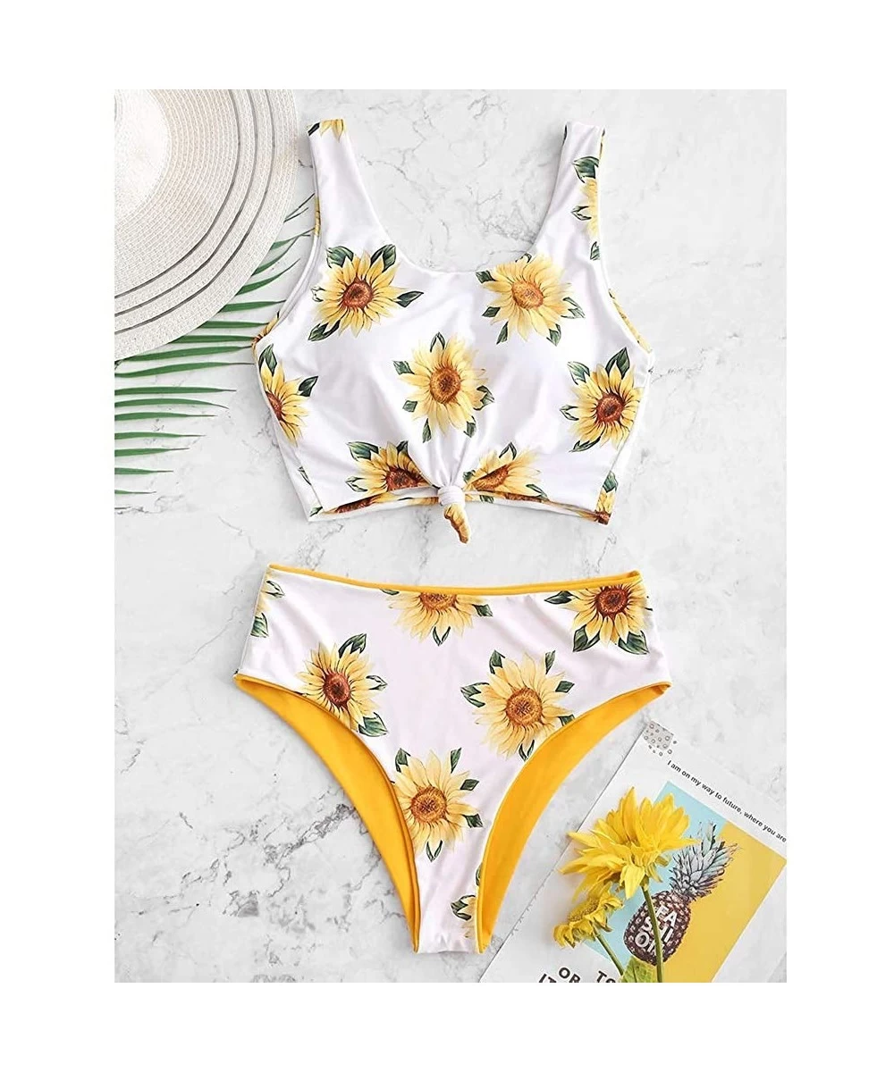 Sets Women's Sunflower Bikini Set 2 Piece Sexy Bathing Suit Lace Up Bikini Set Swimwear High Waist Printed Bikini Swimsuit Se...