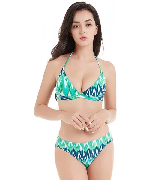 Sets Women Sexy Two Piece Set Bikini Beach Swimming Wear Bathing Swimsuit - Green Wave - C818OYC2NWR