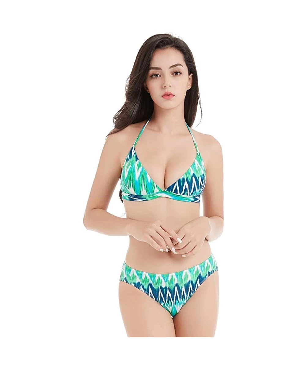 Sets Women Sexy Two Piece Set Bikini Beach Swimming Wear Bathing Swimsuit - Green Wave - C818OYC2NWR