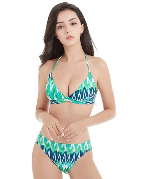 Sets Women Sexy Two Piece Set Bikini Beach Swimming Wear Bathing Swimsuit - Green Wave - C818OYC2NWR