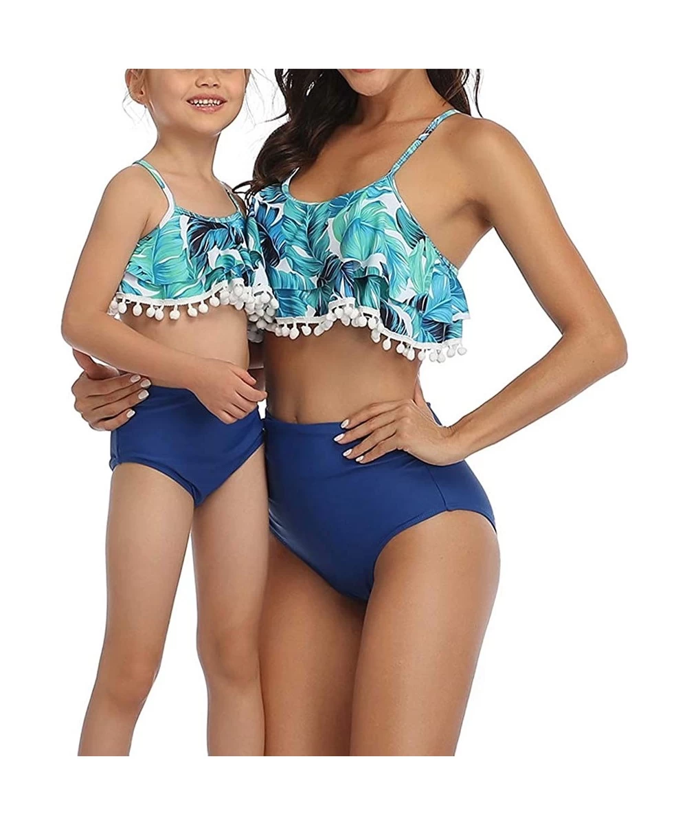 Sets Women Girl Family Matching Swimwear Mother Daughter Summer Beach Halter Ruffle Tankini Swimsuit Bathing Suit Green Leaf ...