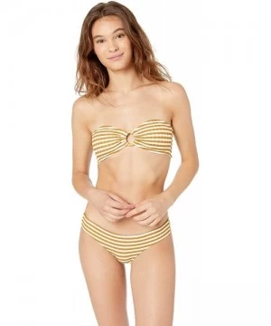 Bottoms Women's Island Stripe Good Hipster Bikini Bottom Swim Suit - Mustard - CY18LR6ZA53