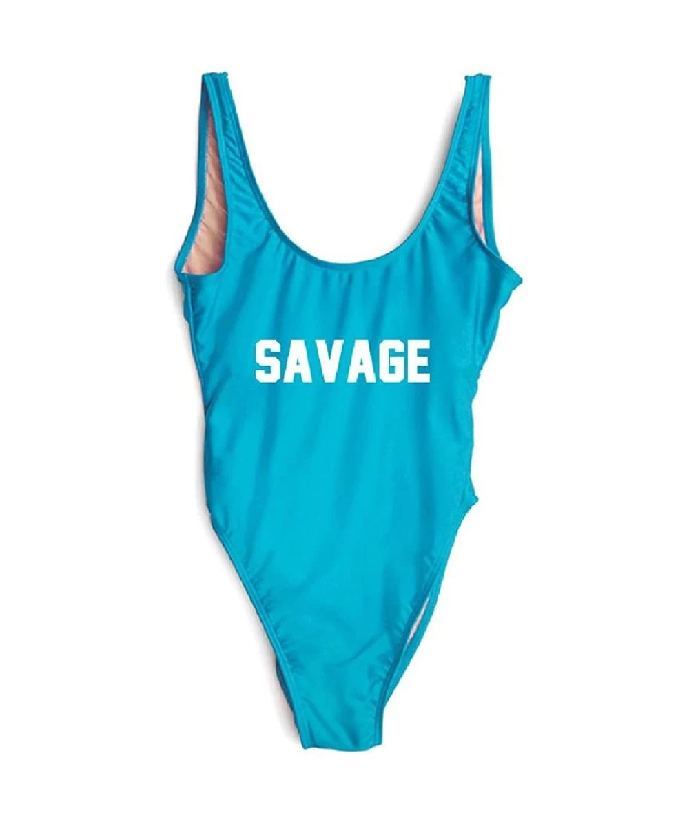 One-Pieces Savage Sexy Bodysuit Bathing Suit Badpak Monokini Beachwear - Blue White - CW18GIYQSYW