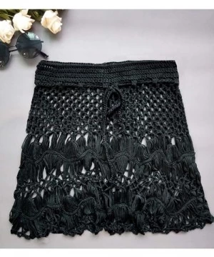 Cover-Ups Crochet Cover Up Skirt- See Through Sexy Cover Ups for Swimwear Women- Net High Waist Coverup - Black - CA193X66Z0W