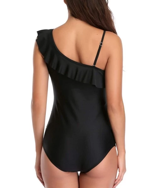 One-Pieces Maternity Swimsuit Womens Tankini One Shoulder Summer Ruffle Summer Bathing Suit - Black - CG18RH7ZDUM