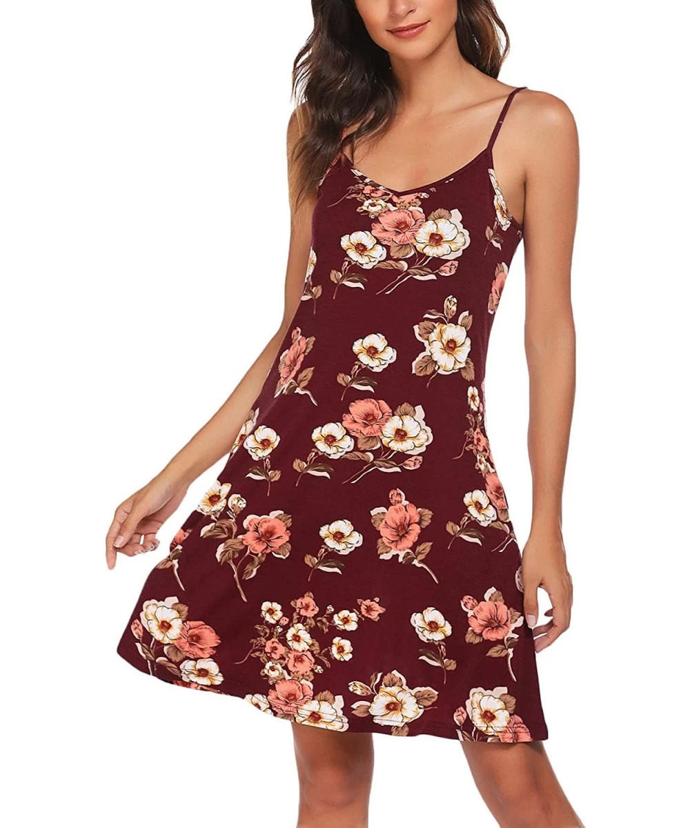 Cover-Ups Women's Summer Dresses Sundress with Pockets Sleeveless Spaghetti Strap Dress Floral Print V Neck Swing Dresses - A...