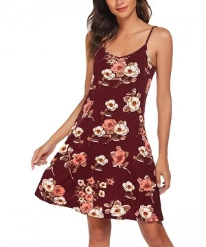 Cover-Ups Women's Summer Dresses Sundress with Pockets Sleeveless Spaghetti Strap Dress Floral Print V Neck Swing Dresses - A...