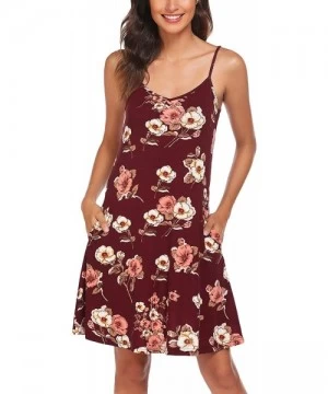 Cover-Ups Women's Summer Dresses Sundress with Pockets Sleeveless Spaghetti Strap Dress Floral Print V Neck Swing Dresses - A...