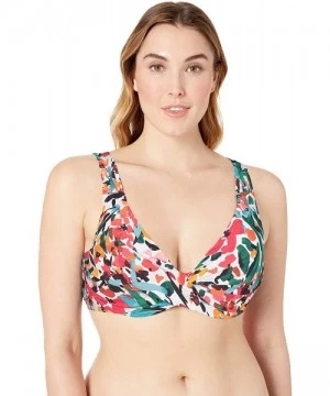 Tops Women's Plus Size Over The Shouler Underwire Bikini Swim Top - Sunset Floral - CU18ZQ7Q38L