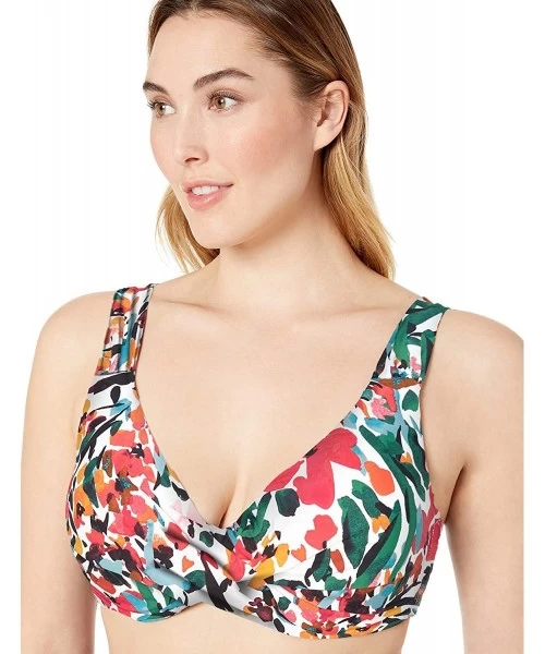 Tops Women's Plus Size Over The Shouler Underwire Bikini Swim Top - Sunset Floral - CU18ZQ7Q38L