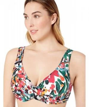 Tops Women's Plus Size Over The Shouler Underwire Bikini Swim Top - Sunset Floral - CU18ZQ7Q38L