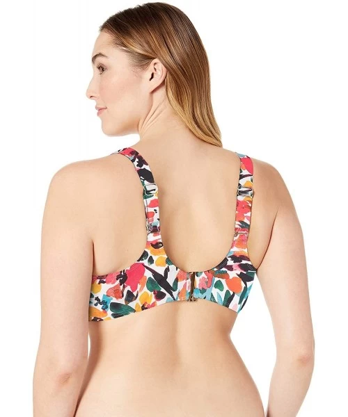 Tops Women's Plus Size Over The Shouler Underwire Bikini Swim Top - Sunset Floral - CU18ZQ7Q38L