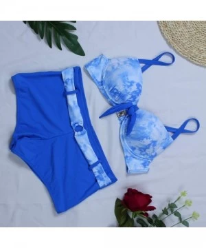 Tops Women's Swimwear Sexy Bikini Set Sunflower Print Tankini Brazilian Swimsuit Two Piece Beachwear Swimwear A7 blue - CS18T...